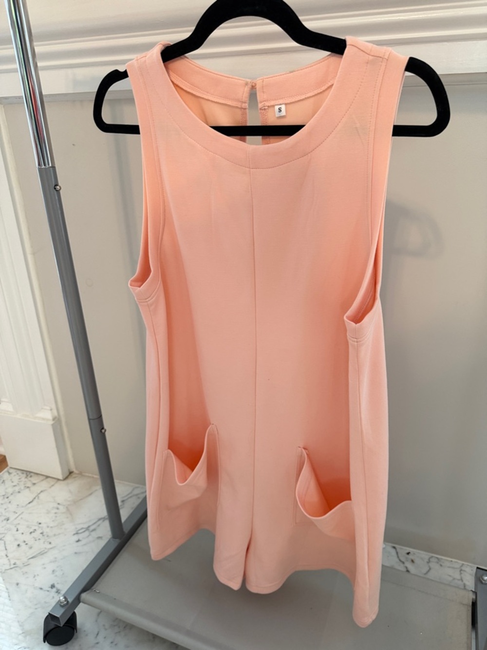 Sleeveless Pink Romper Dress with Front Pockets
